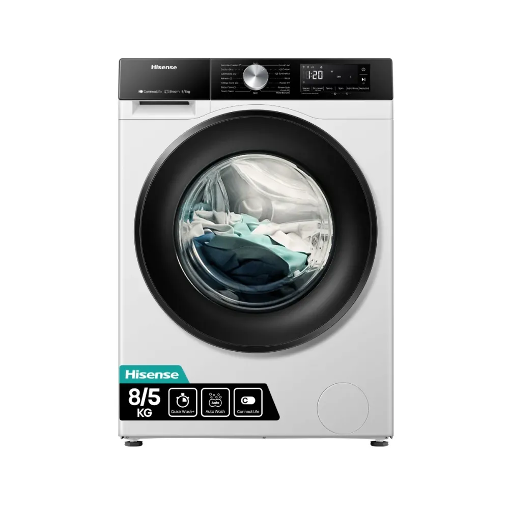 Máquina de Lavar e Secar Roupa Hisense 8Kg/5Kg 1400RPM Branca -WD3S8043BW3