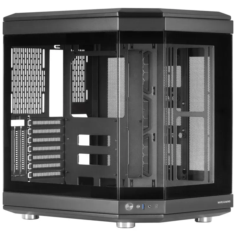 Caixa ATX Mars Gaming MC-3T Vidro Temperado Triplo 3x Slots PCI Verticais USB-C 3.0 Preta