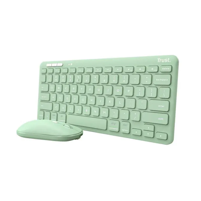 Teclado de teclas de tesoura Trust Lyra Layout US sem fio com rato verde tripla ligação