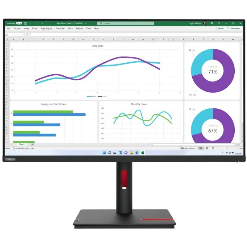 Lenovo ThinkVision T32h-30 Monitor 31.5" IPS Quad HD 60Hz USB-C 90W Ethernet Pivot VESA Preto