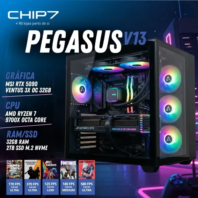 COMPUTADOR GAMING - AMD Ryzen 7 9700X / NVIDIA RTX 5090 32GB / 32GB RAM / 2TB SSD - CHIP7 Pegasus V13