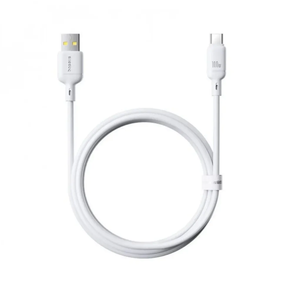 Cabo Baseus Silky Series USB-A p/ USB-C PD 100W 1m Branco