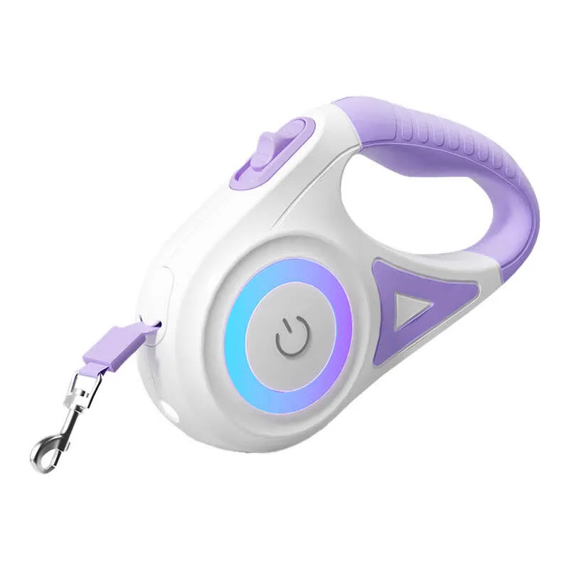 Trela Retrátil 5 mts c/ Luz LED e RGB p/ Animais de Estimação (Roxo) - ROJECO