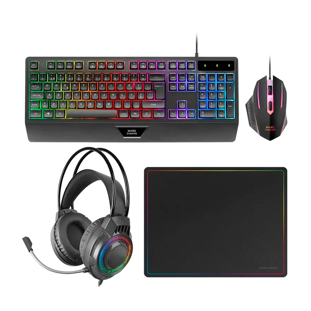 Bundle Mars Gaming MCP124PRO 4-em-1 Gaming Combo RGB Preto (Teclado PT + Rato 3200DPI + Headset + Tapete M)