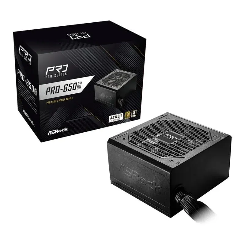 Fonte Alimentação Fuente de Alimentação AsRock PRO-650G 650W Certificação 80 PLUS Gold ATX