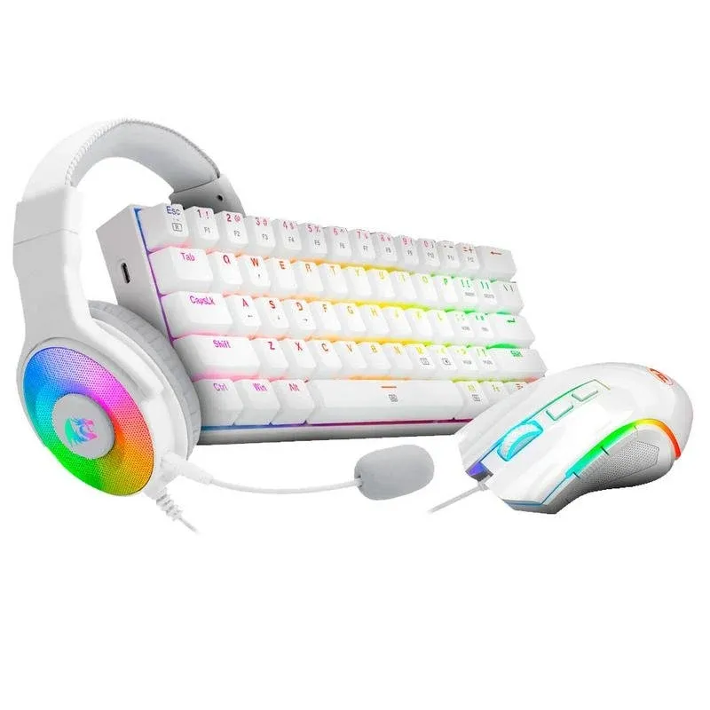 Teclado REDRAGON S129W Combo Mecânico 60% com RGB, rato e auscultadores gaming