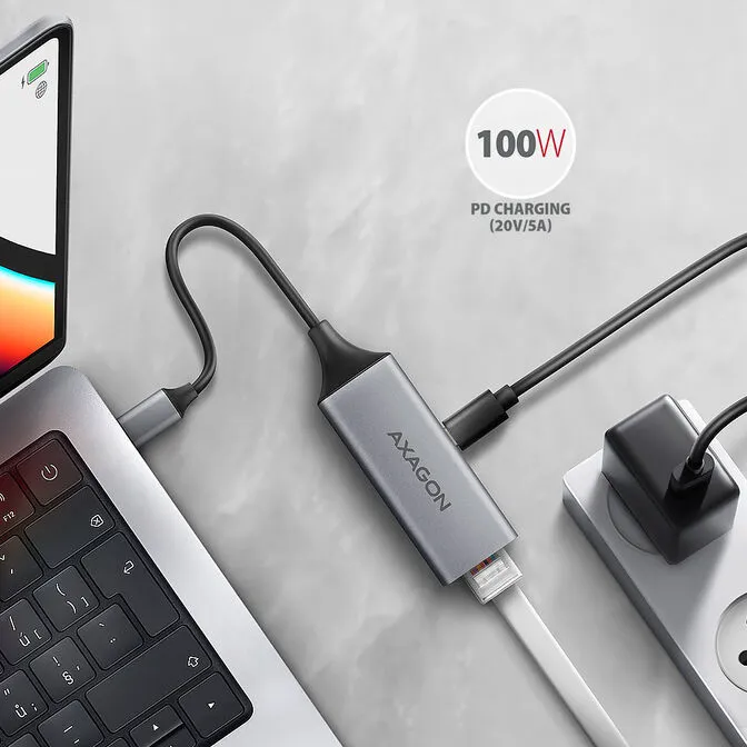 Adaptador AXAGON ADE-TXPD USB-C USB3.2 Gen 1 - Gigabit Ethernet + PD 100W