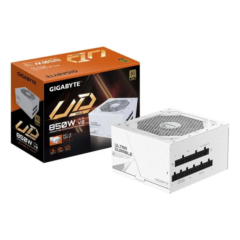 Fonte Alimentação Fonte de Alimentacao Gigabyte UD850GM PG5 V2 ICE 850W 80 PLUS Gold Modular PCIe Gen 5.1 ATX 3.1 Branco