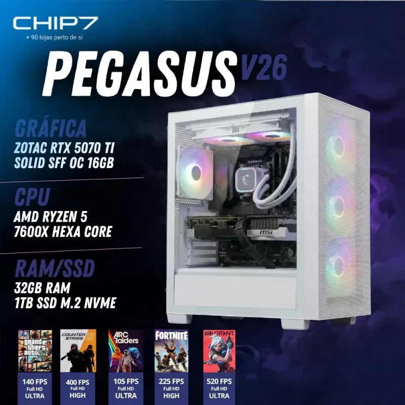 COMPUTADOR GAMING - AMD Ryzen 5 7600X / NVIDIA RTX 5070 TI 16GB / 32GB RAM / 1TB SSD - CHIP7 PEGASUS V26