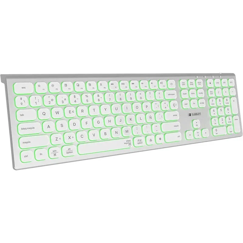Subblim Master Teclado Retroiluminado Sem Fios Multi-Dispositivo Prateado/Branco