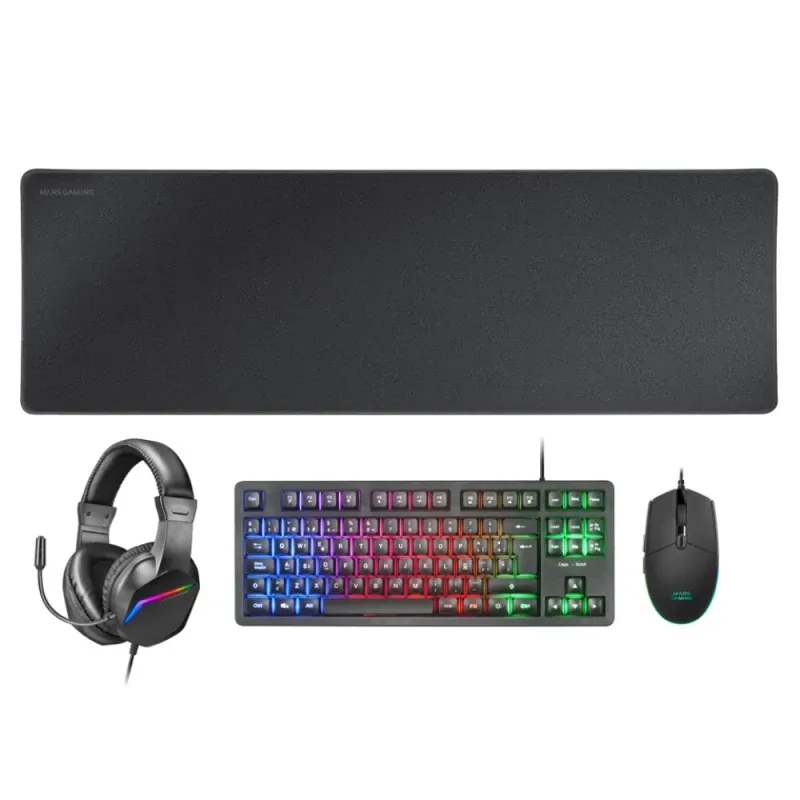 Bundle Mars Gaming MCPRGB3 4-in-1 Gaming Combo RGB Preto (Teclado TKL PT + Rato 3200DPI + Headset + Tapete XXL)