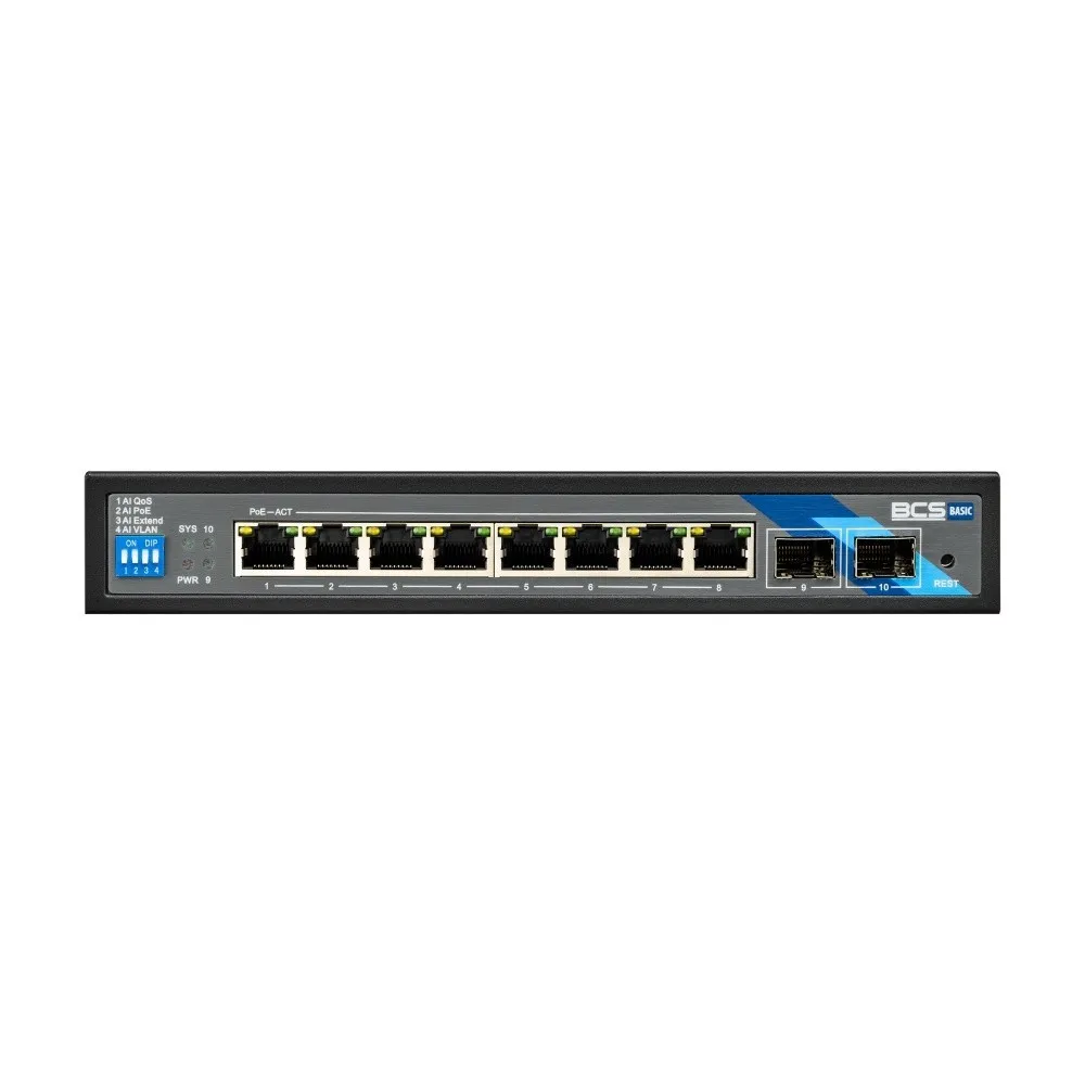 BCS BCS-B-SP08G-2SFP Switch PoE 8 portas 1Gbps com BCS-B-SP08G-2SFP
