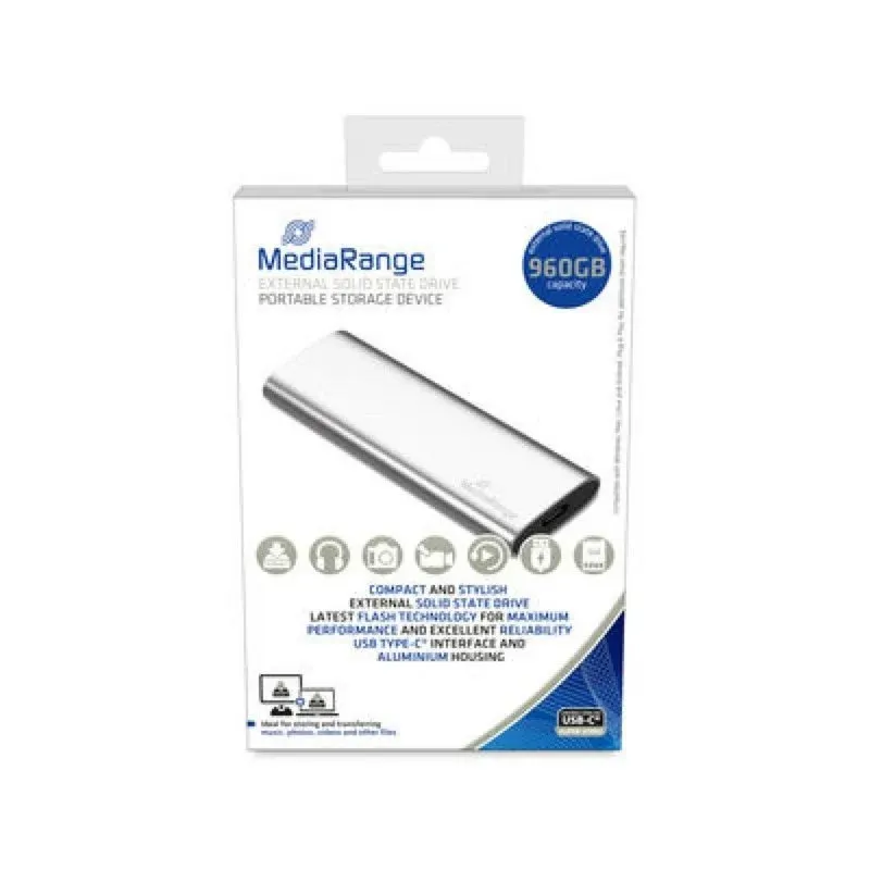 Disco Rígido MediaRange MR1103 SSD Externo 900GB M.2 NVMe USB-C Alumínio Prateado