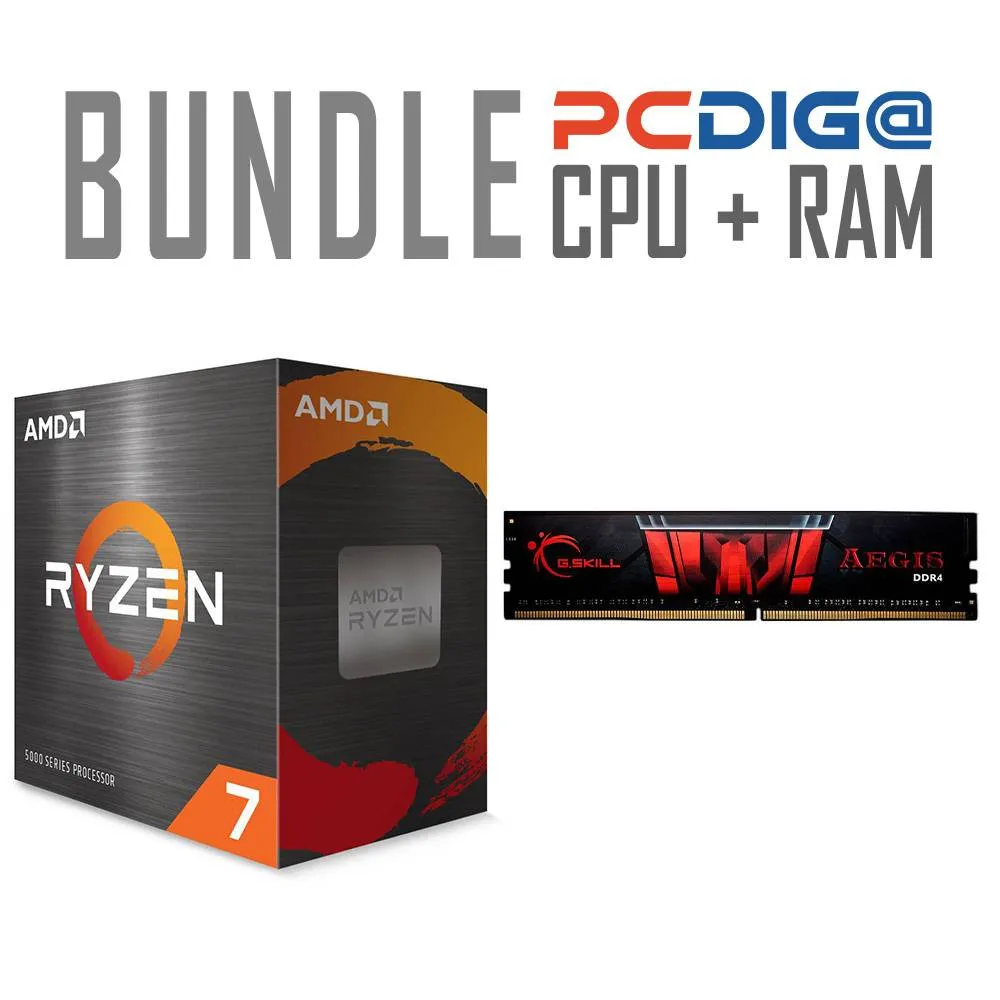 Processador AMD Ryzen 7 5800X + Memória RAM UDIMM G.SKILL Aegis 16GB (1x16GB) DDR4-3200MHz