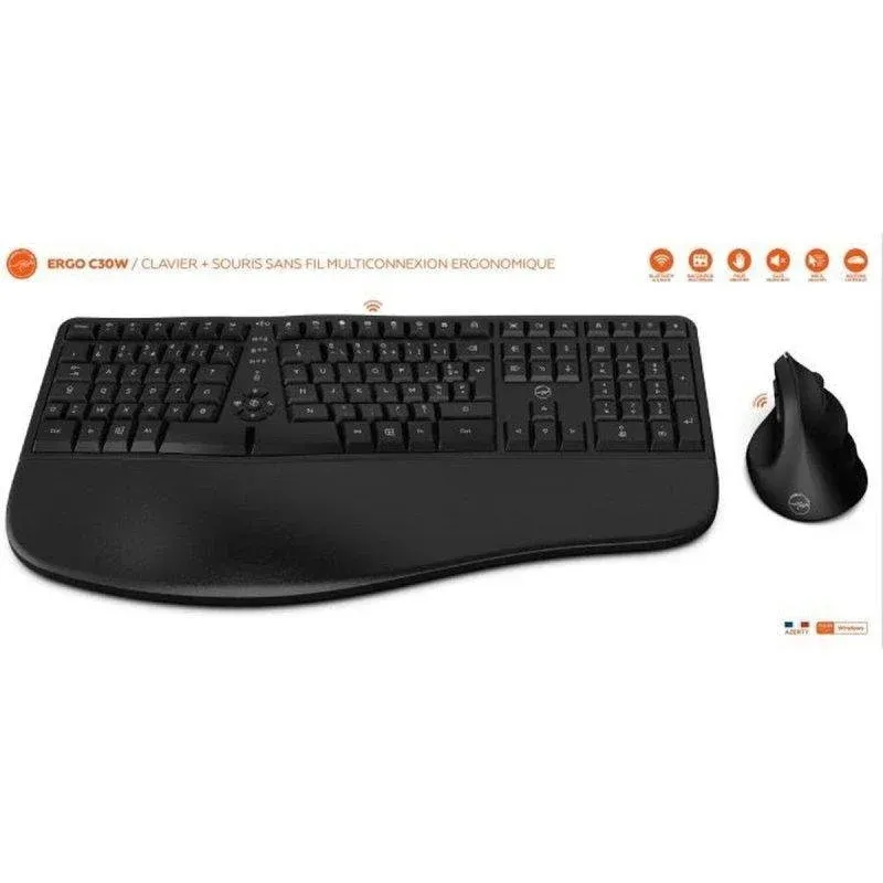 Teclado e Rato Sem Fios Ergonómicos Mobility Lab C30w Preto