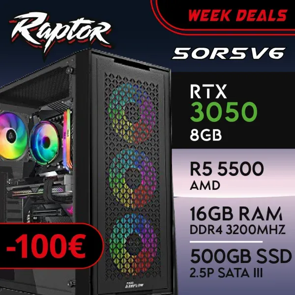 PC Gaming RAPTOR-50R5V6 - R5 5500 | RTX3050 8GB | 16GB | SSD 512