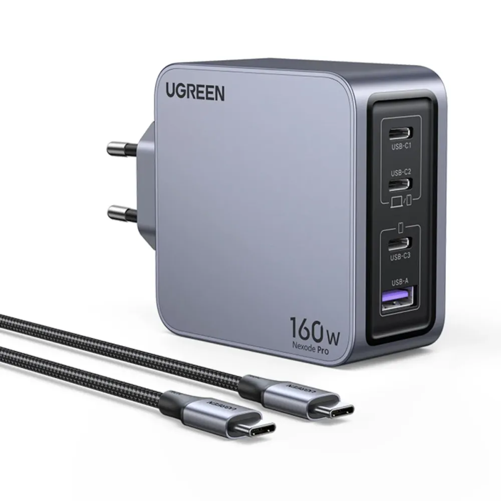 Carregador Ugreen Nexode Pro GaN 160W 3xUSB-C e 1xUSB-A Cinzento
