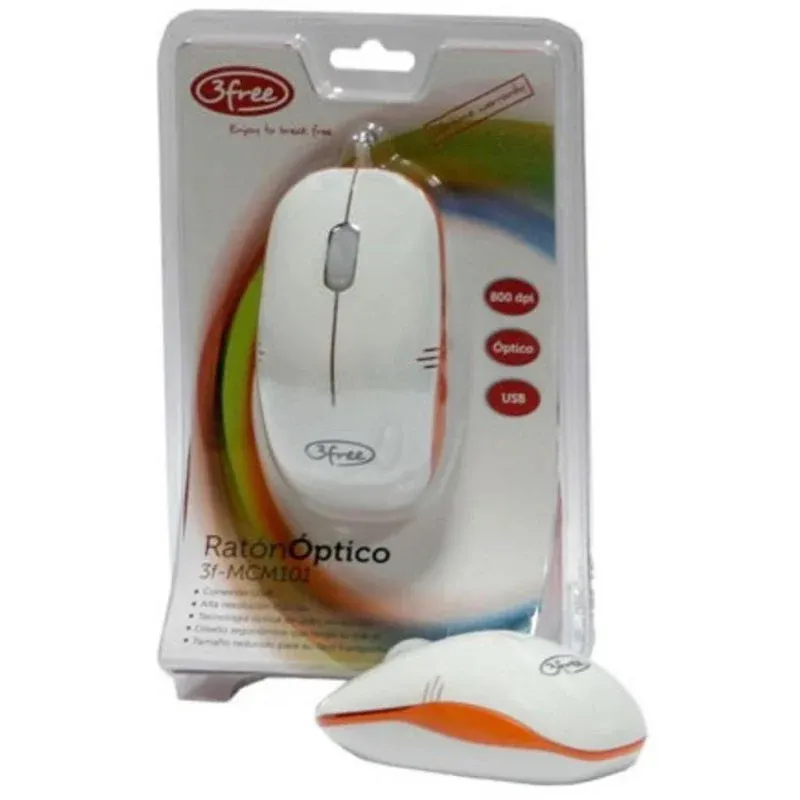 Rato 3free 3F-MCM101/WO USB Tipo A 800 DPI Branco Laranja Mini