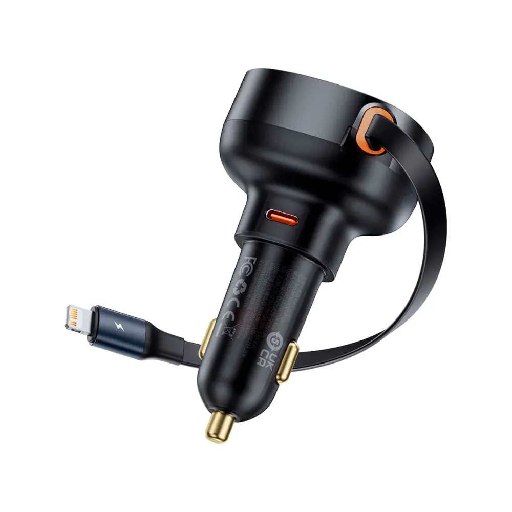Carregador Isqueiro Baseus USB-C (F) / Lightning (M) 60W Preto