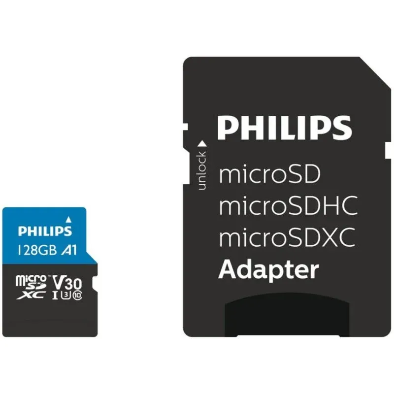 Cartão microSD Philips FM12MP65B 128GB UHS-I Classe 10 U3 V30 com adaptador SD