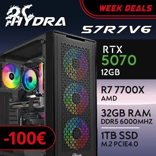 PC Gaming HYDRA-57R7V6 - R7 7700 | RTX5070 12GB | 32GB | M.2 1TB