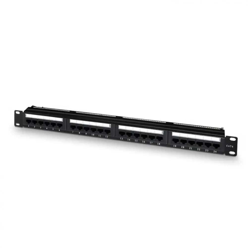 A141-0308 – Painel de conexão UTP RJ45 Cat.6 de 24 portas, 19″ 1U IDC duplo, preto P/N: A141-0308
