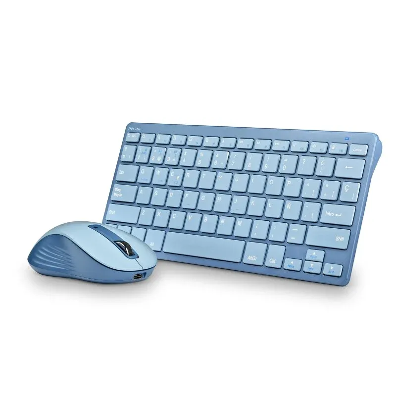 NGS Fantasy Kit Conjunto Sem Fios de Teclado Rato Multifunções Recarregáveis e Silenciosos com 12 Teclas Multimédia Azul