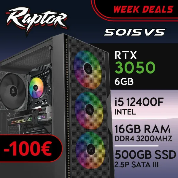 PC Gaming RAPTOR-50I5V5 - I5 12400F | RTX3050 6GB | 16GB | SSD 512