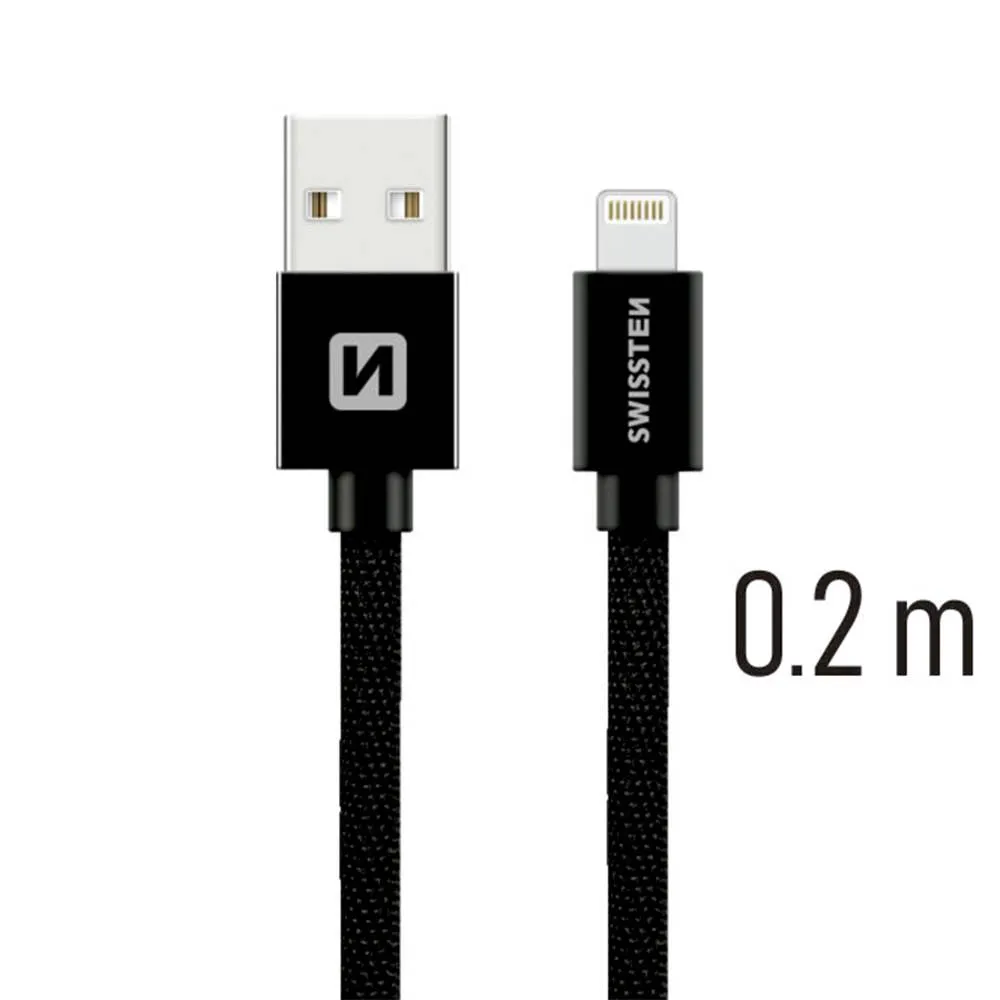 Cabo Swissten Textile USB-A p/ Lightning 3A 0.2m Preto