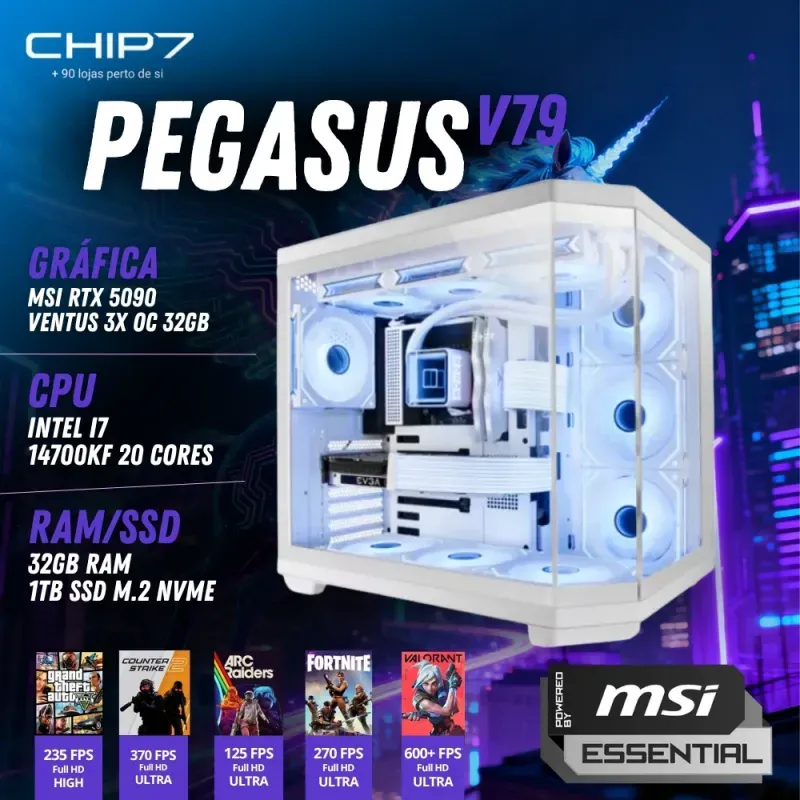 COMPUTADOR GAMING - INTEL I9 14900KF / NVIDIA RTX 5090 32GB / 32GB RAM / 1TB SSD - CHIP7 PEGASUS V79 Powered By MSI