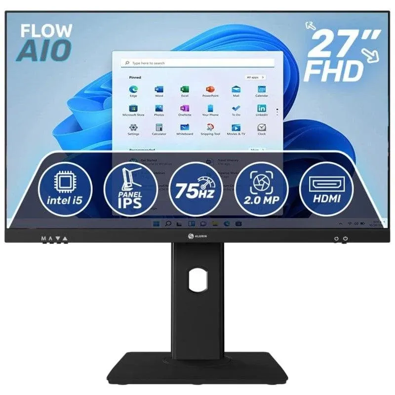 All-in-One Alurin Flow Intel Core i5-12400 16GB 1TB SSD UHD 730 27" Windows 11 Home Altura Regulável