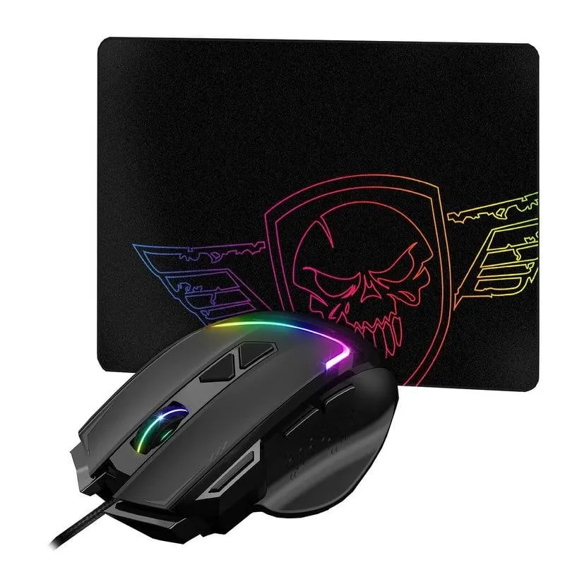 Rato Spirit of Gamer Pro-M3 RGB Com Fio 7200 DPI Preto 8 Botões Tapete