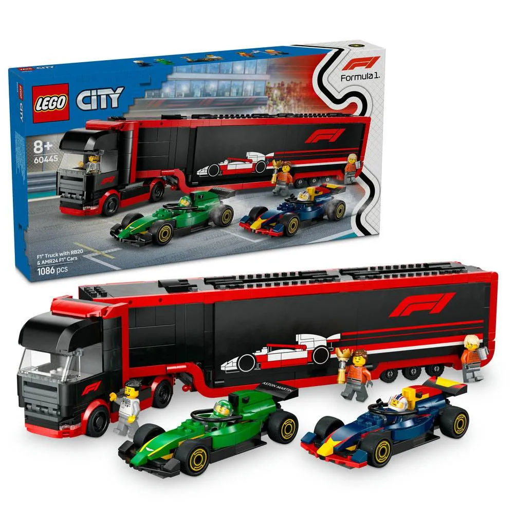 LEGO City Camião de F1 com Carros de F1 RB20 e AMR24 - 60445