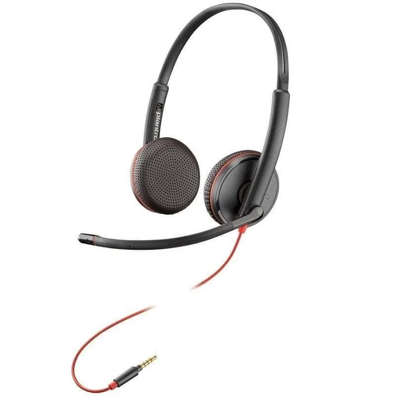 Auriculares Poly Blackwire C3225 com cabo, microfone flexível para escritório e call center preto