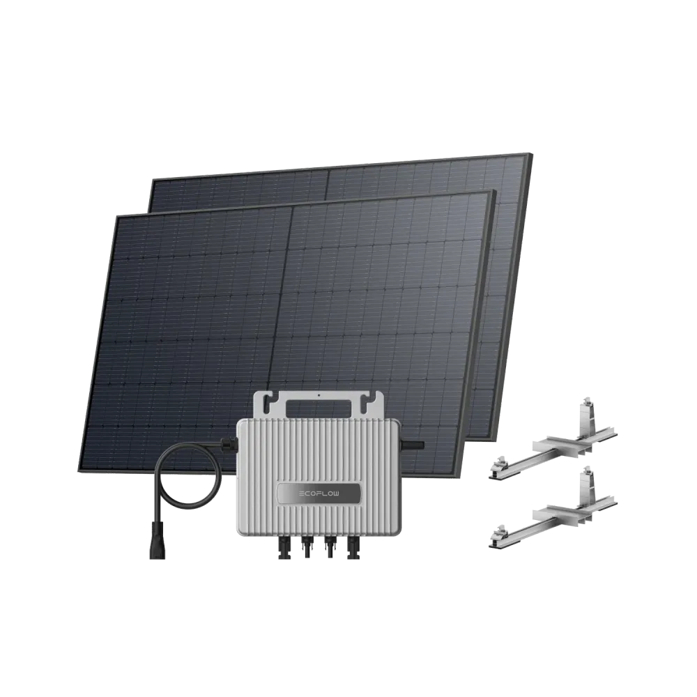 Kit EcoFlow STREAM de Telhado - Telhado plano / (1040Wp) 2 × 520W painel solar rígido + microinversor STREAM / Suporte: Telhado plano