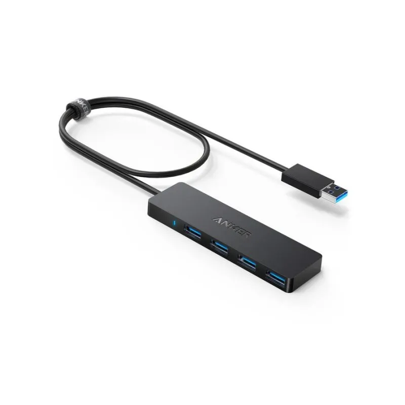 Hub Anker 4 portas 5 Gbps USB 3.2 Gen 1 A7516016 cabo redondo preto