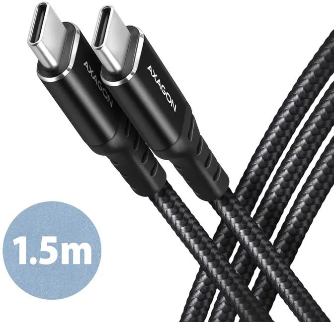 Cabo AXAGON BUCM-CM15AB USB-C <-> USB-C 2.0, 1.5m, PD 60W, 3A, ALU, braid