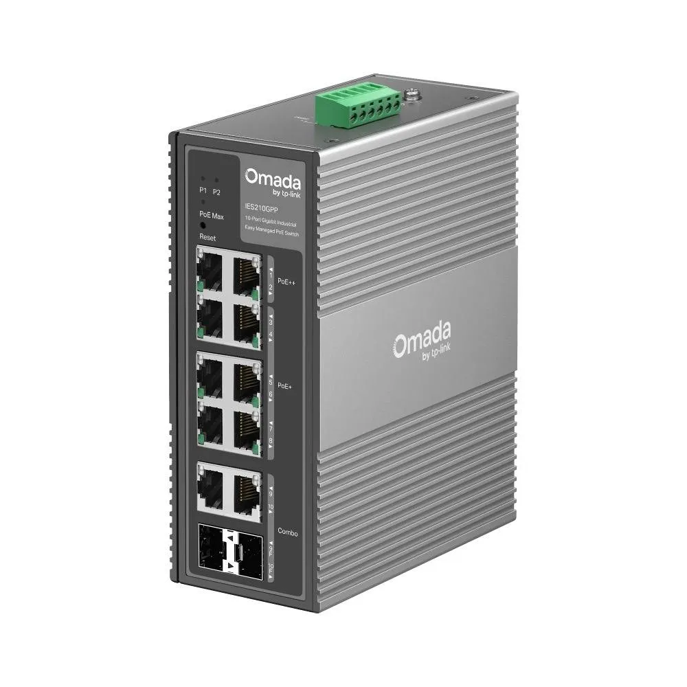 Switch de Rede TP-Link Omada IES210GPP 8 Portas PoE++/PoE+ Gigabit + 2 Portas Gigabit + 2 Portas SFP Managed