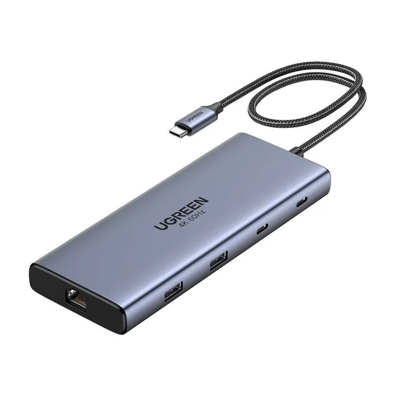 Adaptador USB-C UGREEN 10-em-1 (2x HDMI + 3x USB-C + 2x USB-A + 1x RJ45 Gigabit + SD/TF) Cinza