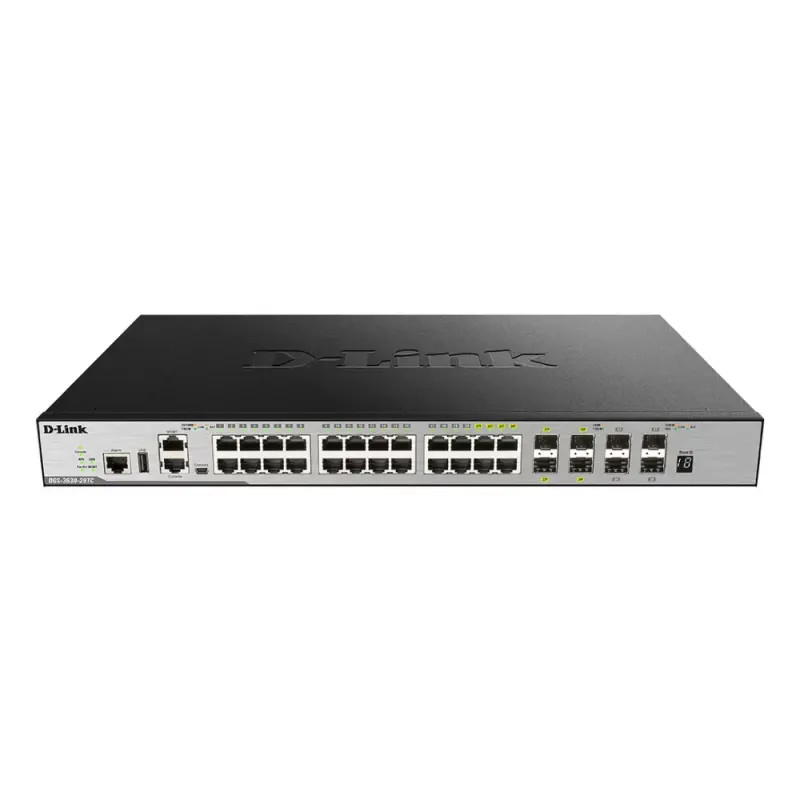 Switch D-Link DGS 3630-28PC L3 Gerenciada 20 x 10/100/1000 (PoE+) + 4 x combo Gigabit SFP + 4 x 10 Gigabit SFP+ - montável em trilho - PoE+ (370 W)