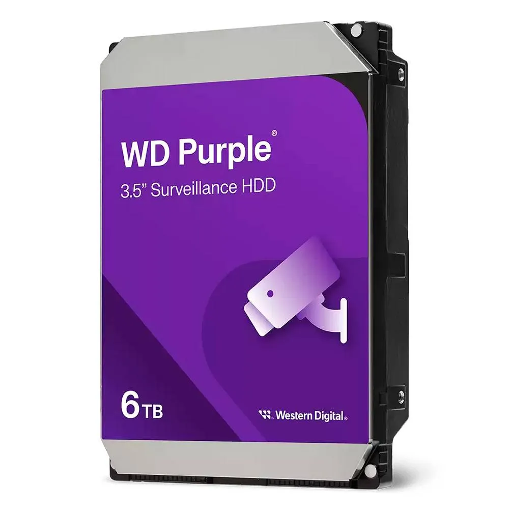Disco Rígido 3.5 Western Digital WD Purple 6TB 5400RPM 256MB Cache 180MB/s CMR Air SATA III 6Gb/s