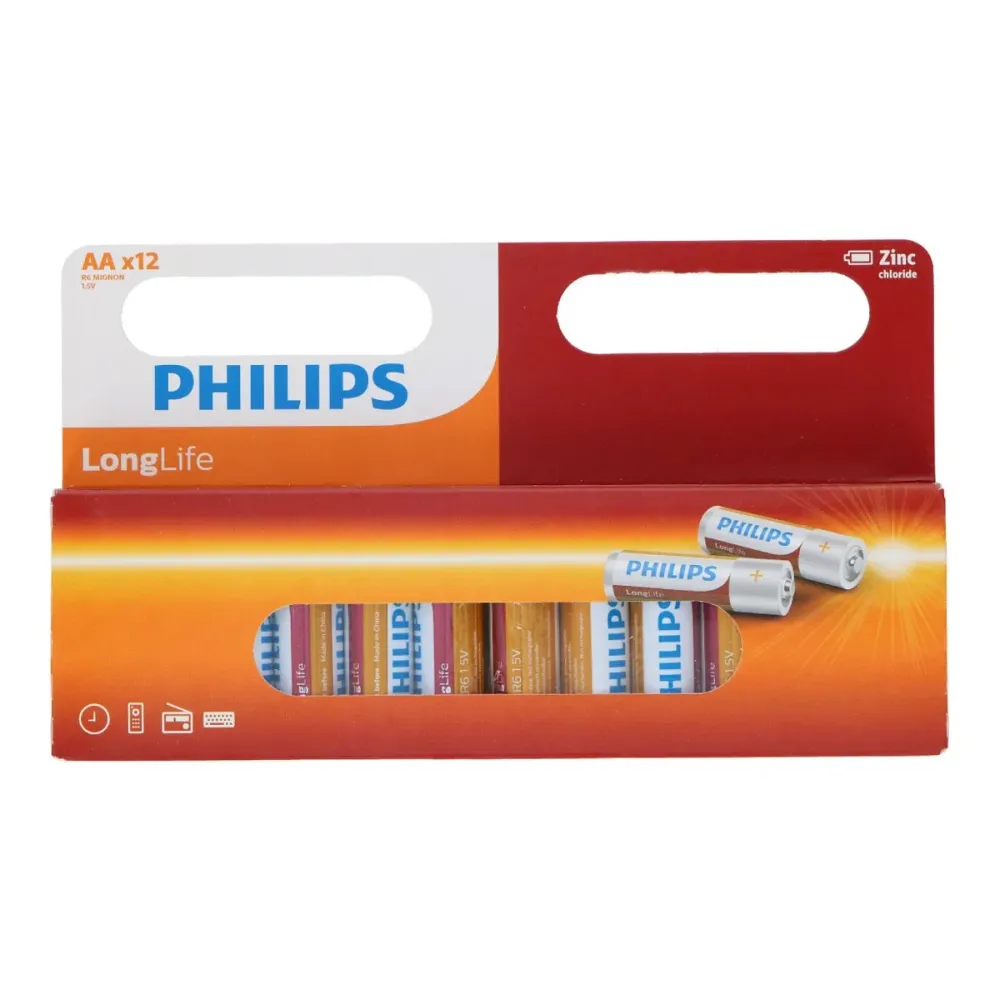 Pilhas Philips LongLife 12 Unidades 1.5V R6 AA