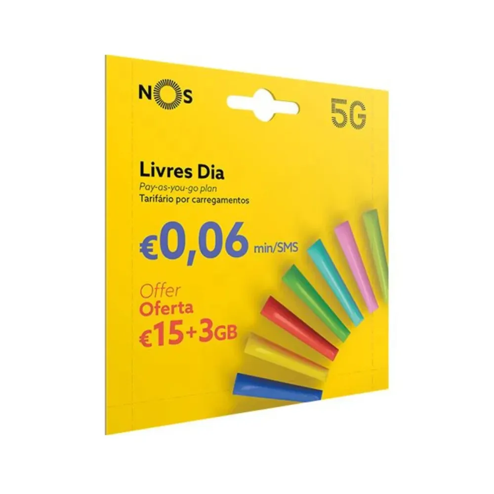 Cartão Móvel Pré-Pago NOS Livre 2.5€ c/ Oferta 15+3GB