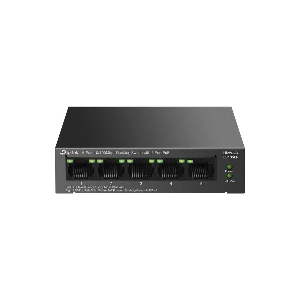 Switch de Rede TP-Link LS105LP LiteWave 5 Portas 10/100Mbps com 4 Portas PoE UnManaged