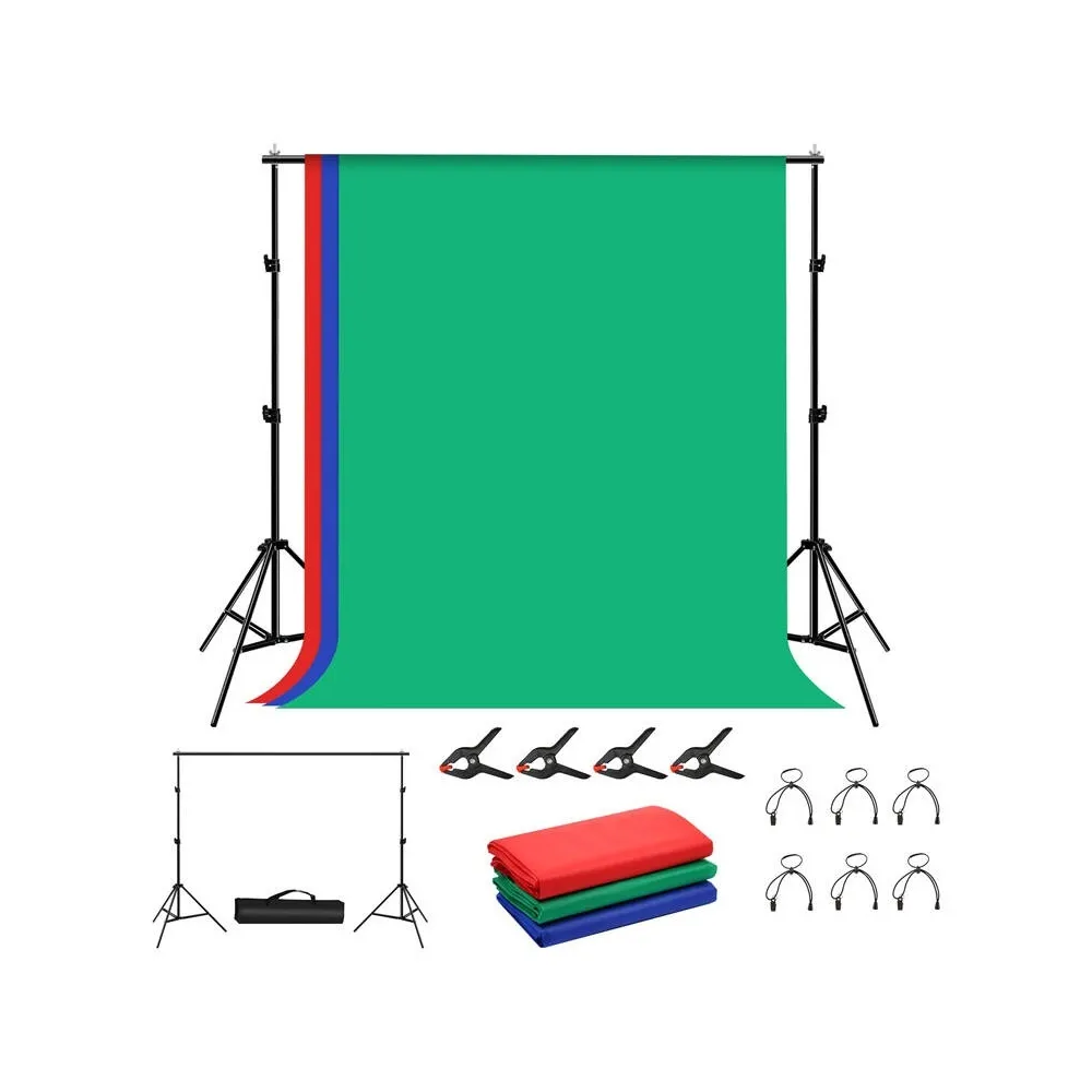 Stand p/ Estúdio Fotográfico (2 x 2 mts) + 3 Telas - PULUZ
