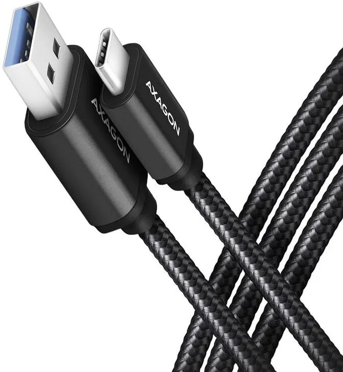 Cabo de carregamento AXAGON BUCM3-AM20AB USB-C <-> USB-A, 2m, USB 3.2 Gen 1, 3A, ALU, braid, Preto