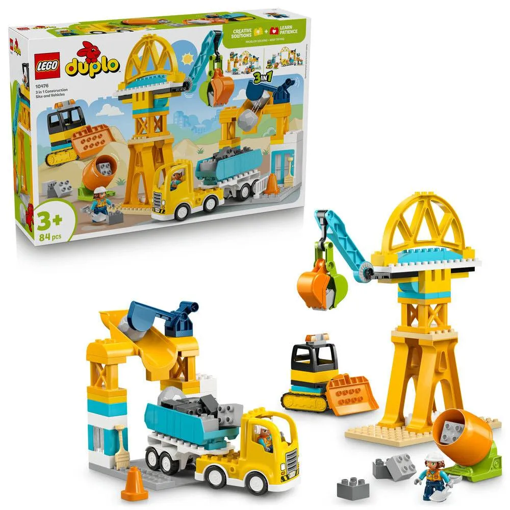 LEGO DUPLO Town: Veículos e Área de Construção 3 em 1 | Idades 3+ | 84 Peças | Item 10476