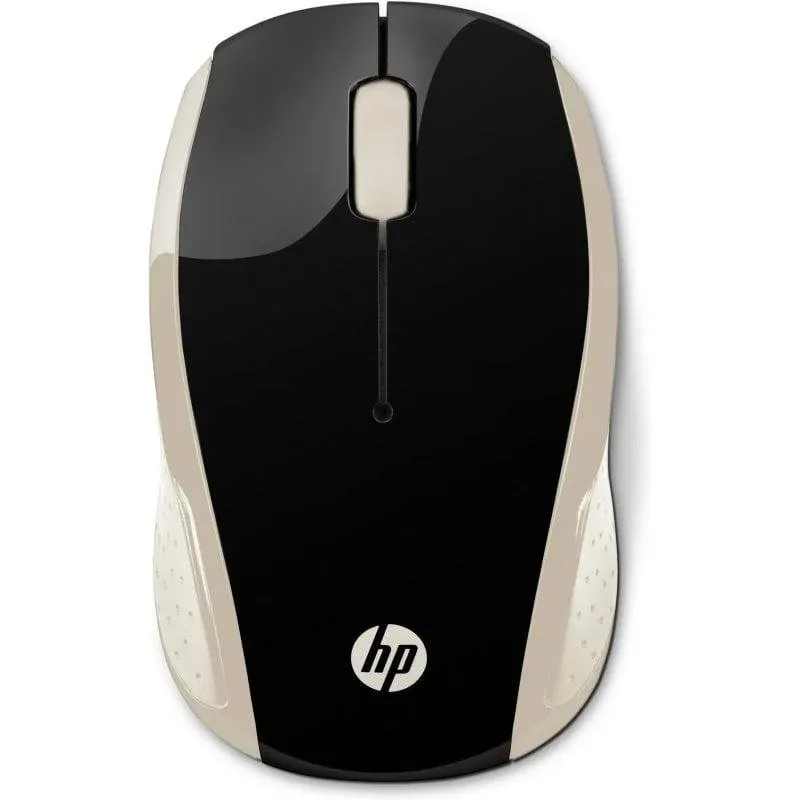 Rato HP 200 sem fios 1000 DPI ambidestro preto dourado pilhas AAA