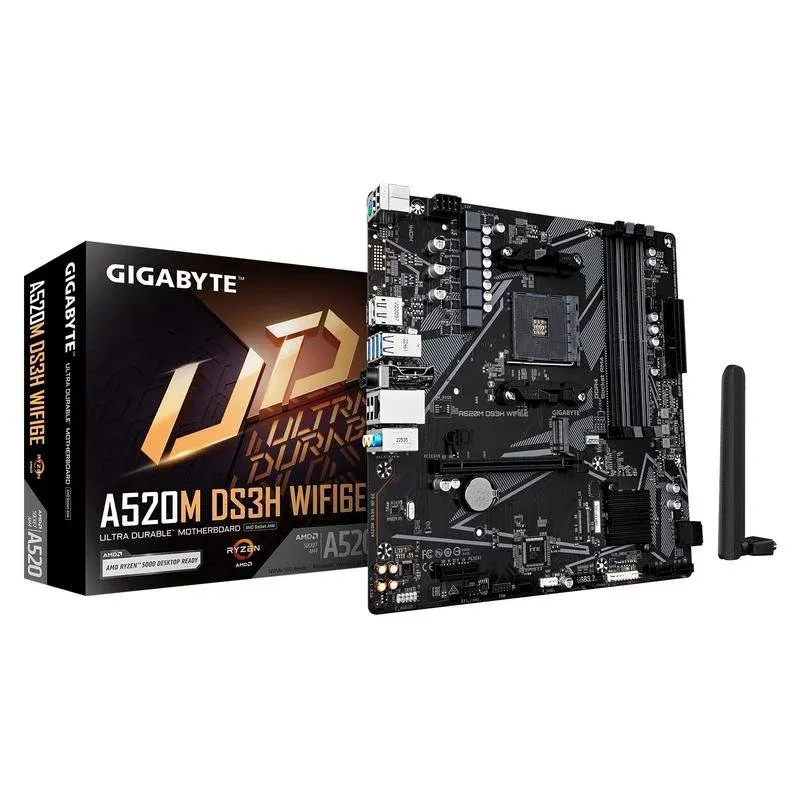 Motherboard GIGABYTE A520M DS3H WIFI6E AMD A520 AM4 DDR4 Micro ATX WiFi 6E Bluetooth 5.3