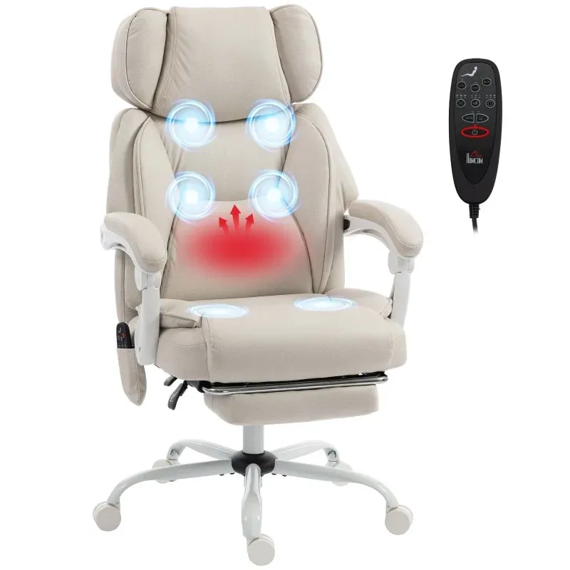 Cadeira Escritório Homcom 6 Pontos Massagem Vibração Calor Lombar Creme
